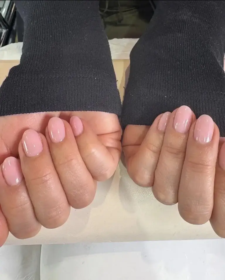 Glossy natural pale pink manicure at Bhawani Beauty Guildford